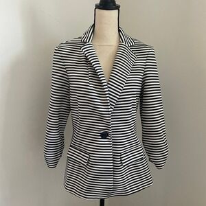 SOHO Striped Blazer Jacket‎ Medium Navy White Open Front Preppy Chic Careerwear